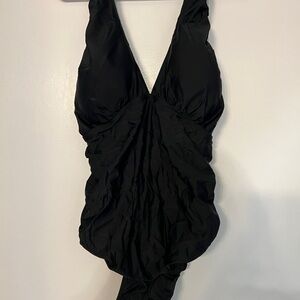 Sleek Black One-Piece with Plunging V-Neckline